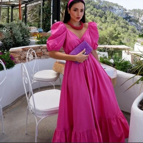 Zara Pink Puff Sleeve Maxi Dress - Picture 1 of 8